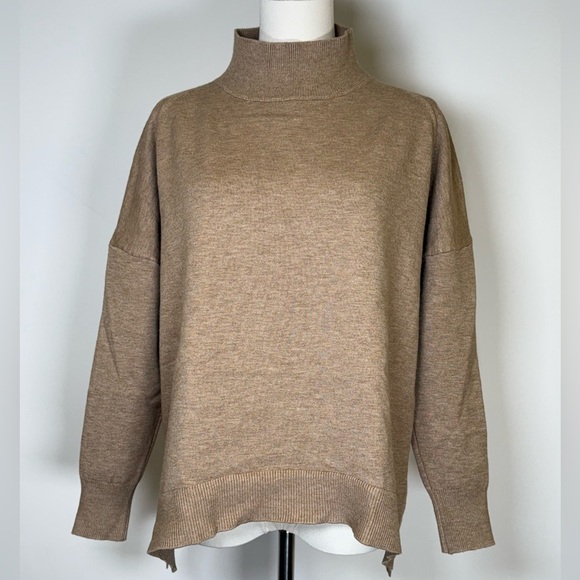 Jade By Melody Tam Camel Hi-Lo Turtleneck Sweater Oversized Fit Women’s Size S/M - Picture 1 of 8